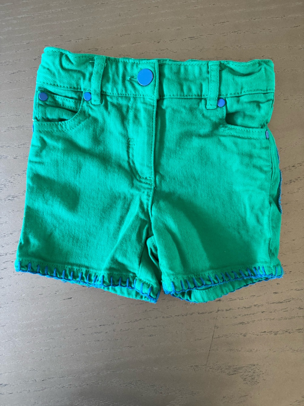 Stella McCartney Kids Green Shorts with Blue Trim and Strawberry Pockets